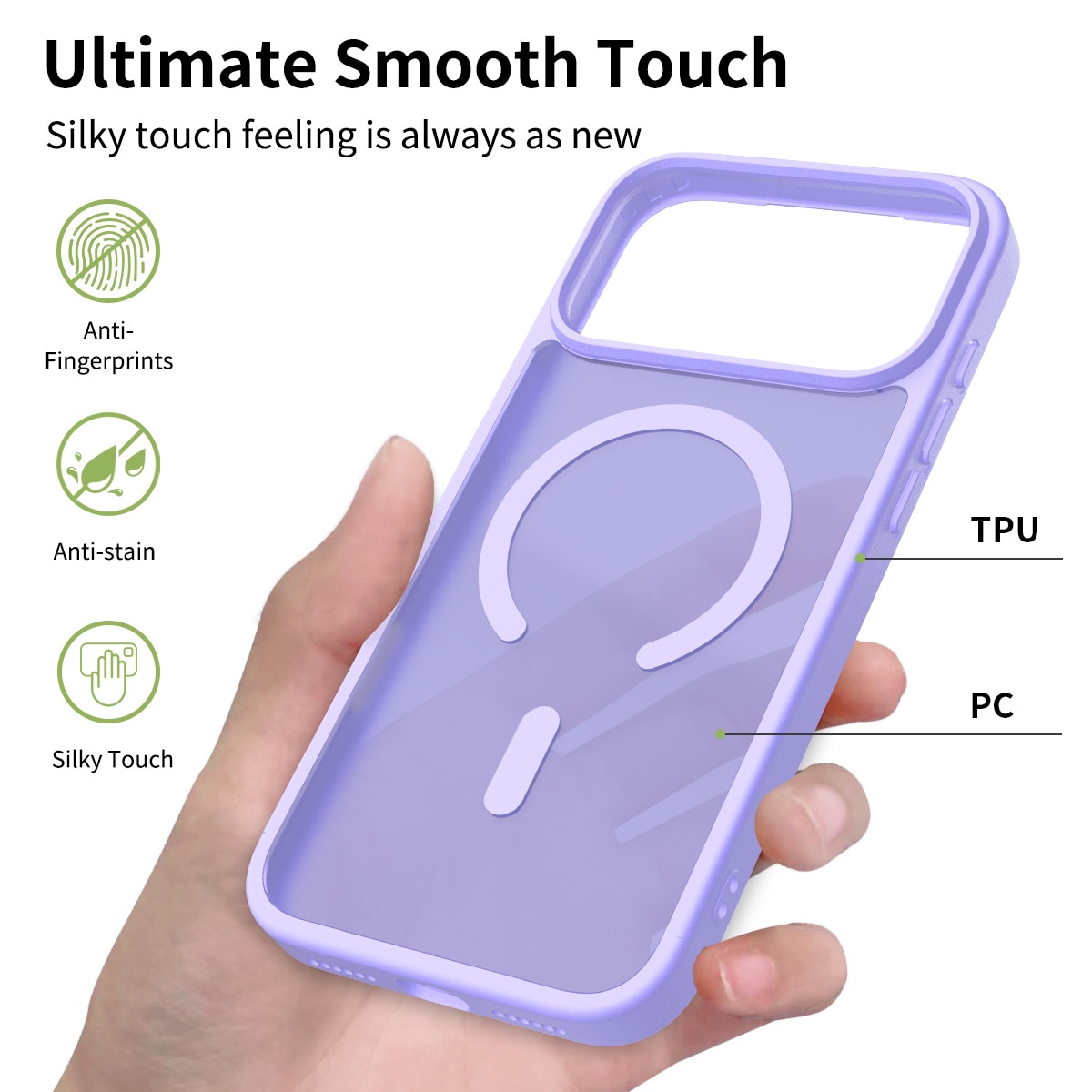 Husa de protectie pentru iPhone 17 Pro Max, Omelivon, MagSafe, Incarcare Wireless, Antisoc, Margini Ridicate pentru Protectia Ecranului si a Camerelor, Violet deschis