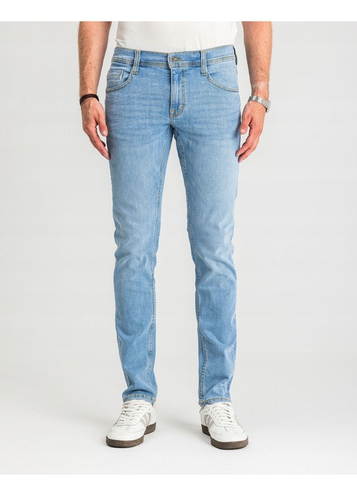 Blugi Barbati, Mustang, Oregon Tapered, Talie Joasa, 100% Bumbac, Fermoar, Lungi, 5 Bunzuare, Albastru Deschis, Albastru