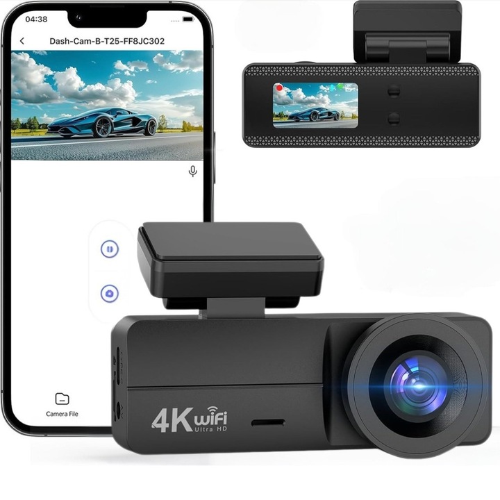 Kamera Autó DVR Trevix™ Pro, Ultra HD 4K Videó Felvétel, HDR/WDR, 170°-os Látószög, Wi-Fi, Hurok Felvétel, Szuper Éjszakai Látás, Forgatható Dizájn, Alkalmazásvezérlés, Mozgásérzékelés, Parkolás Felügyelet, Ütközésérzékelő, Fekete
