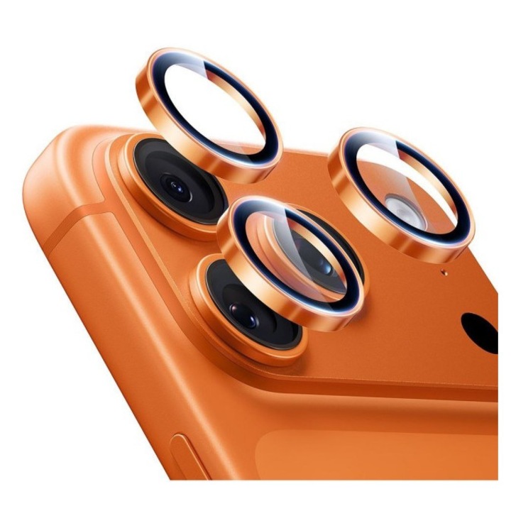 Folie Protectie Camera Individuala Armorite Compatibila Cu iPhone 17 Pro, Rama Metal, Aplicator Inclus, Orange
