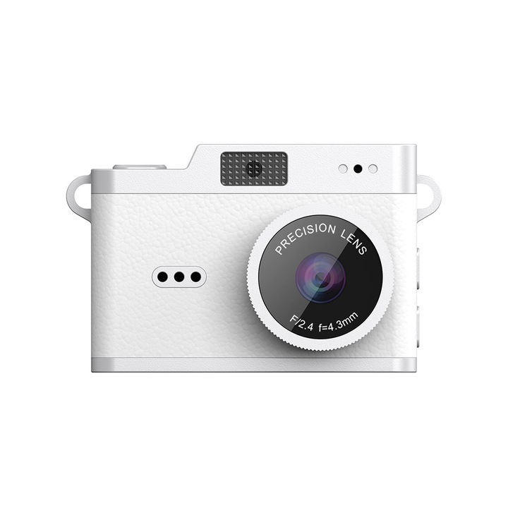 Aparat foto digital, 1080p HD, 8 megapixeli, baterie de 200 mAh, memorie de 32 GB, filtre, alb