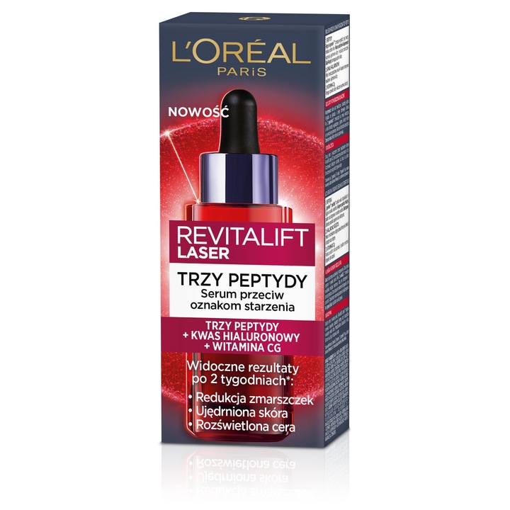 Серум против стареене, L'Oreal Paris, с 3 пептида, 30 мл, хидратиращ, изравняващ тена