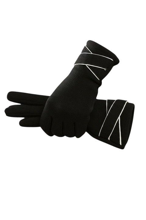 Manusi dama, model minimalist, detalii de contrast, tematica winter day, marime universala, negre, EFAYN