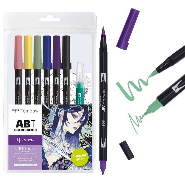 Комплект акварели Tombow Abt, 6 броя, включени четки, многоцветни