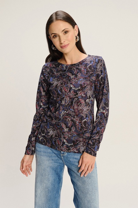 GreenPoint, Pulover tricotat fin cu model, Negru/Albastru lavanda