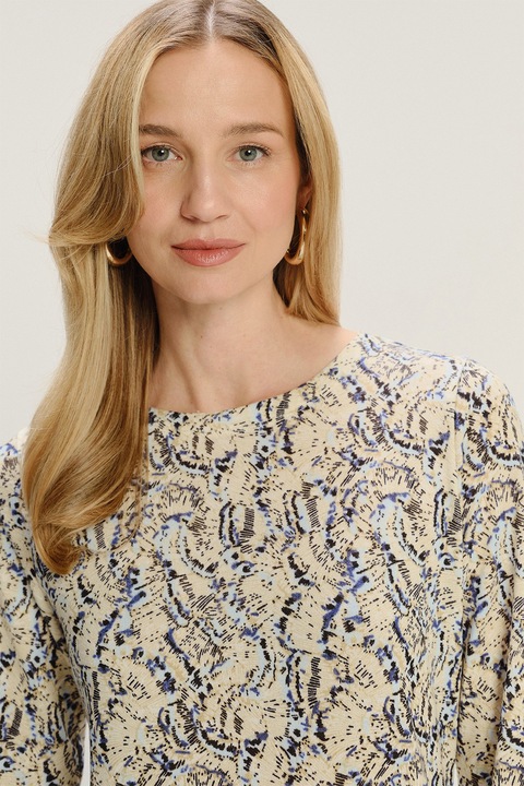 GreenPoint, Pulover tricotat fin cu model, Negru/Bej deschis