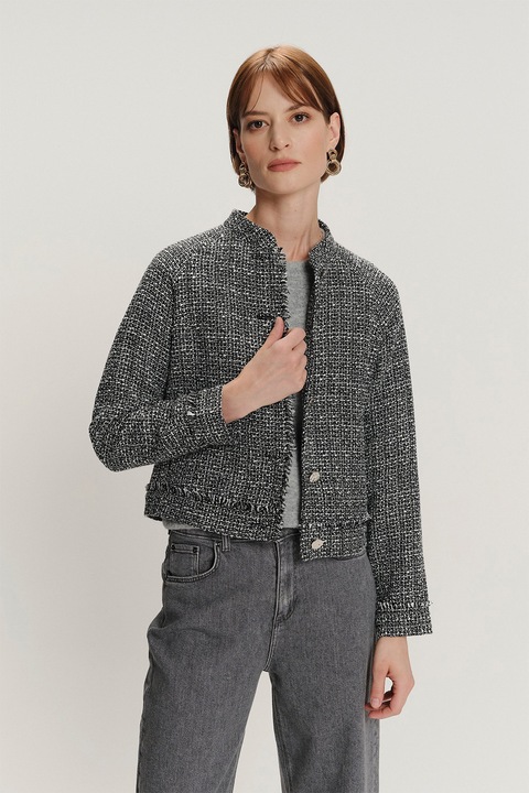 GreenPoint, Palton scurt uni din tuid, Alb/Negru