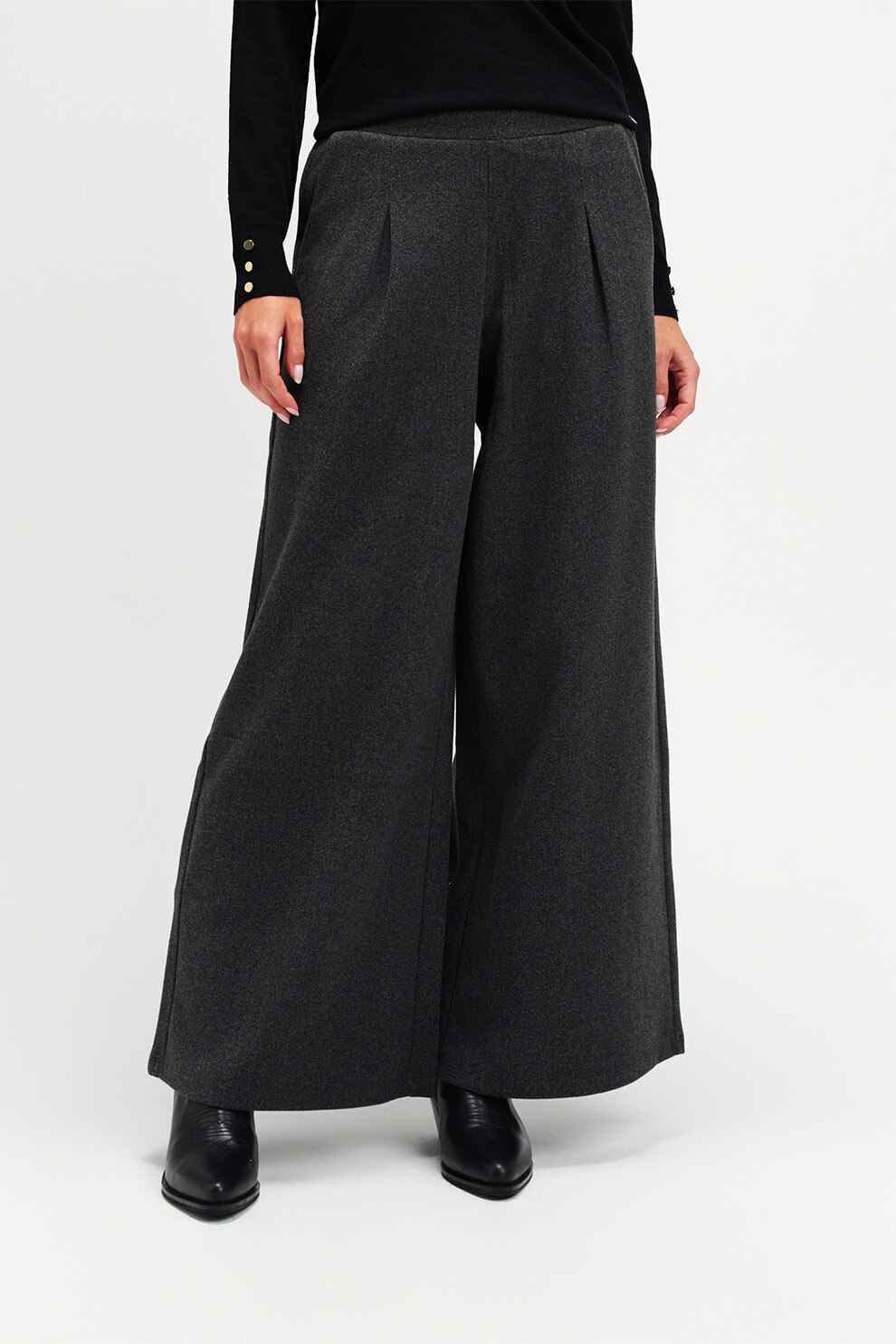 Top Secret, Pantaloni evazati cu talie elastica, Gri inchis, 40