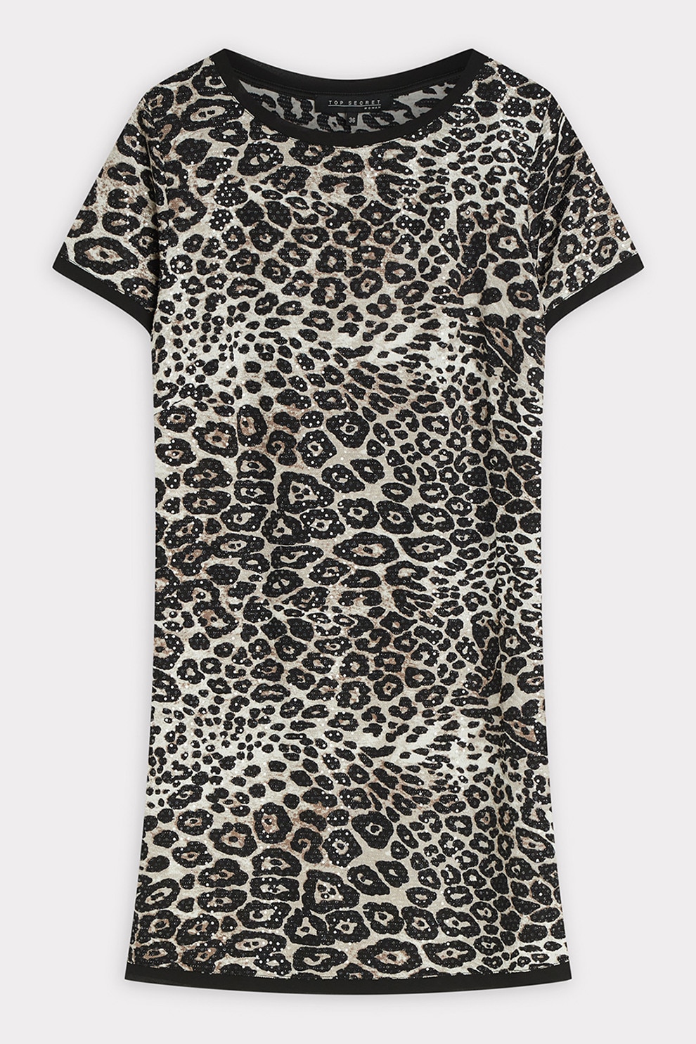 Top Secret, Rochie cu model si maneci scurte, Negru stins, Bej deschis, 34