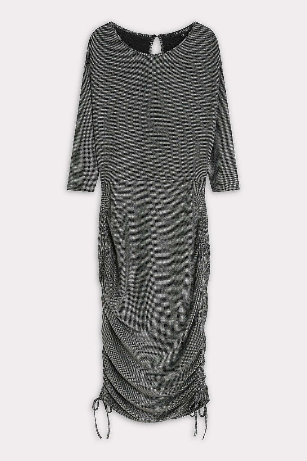 Top Secret, Rochie midi cu snururi laterale, Gri inchis melange, 34