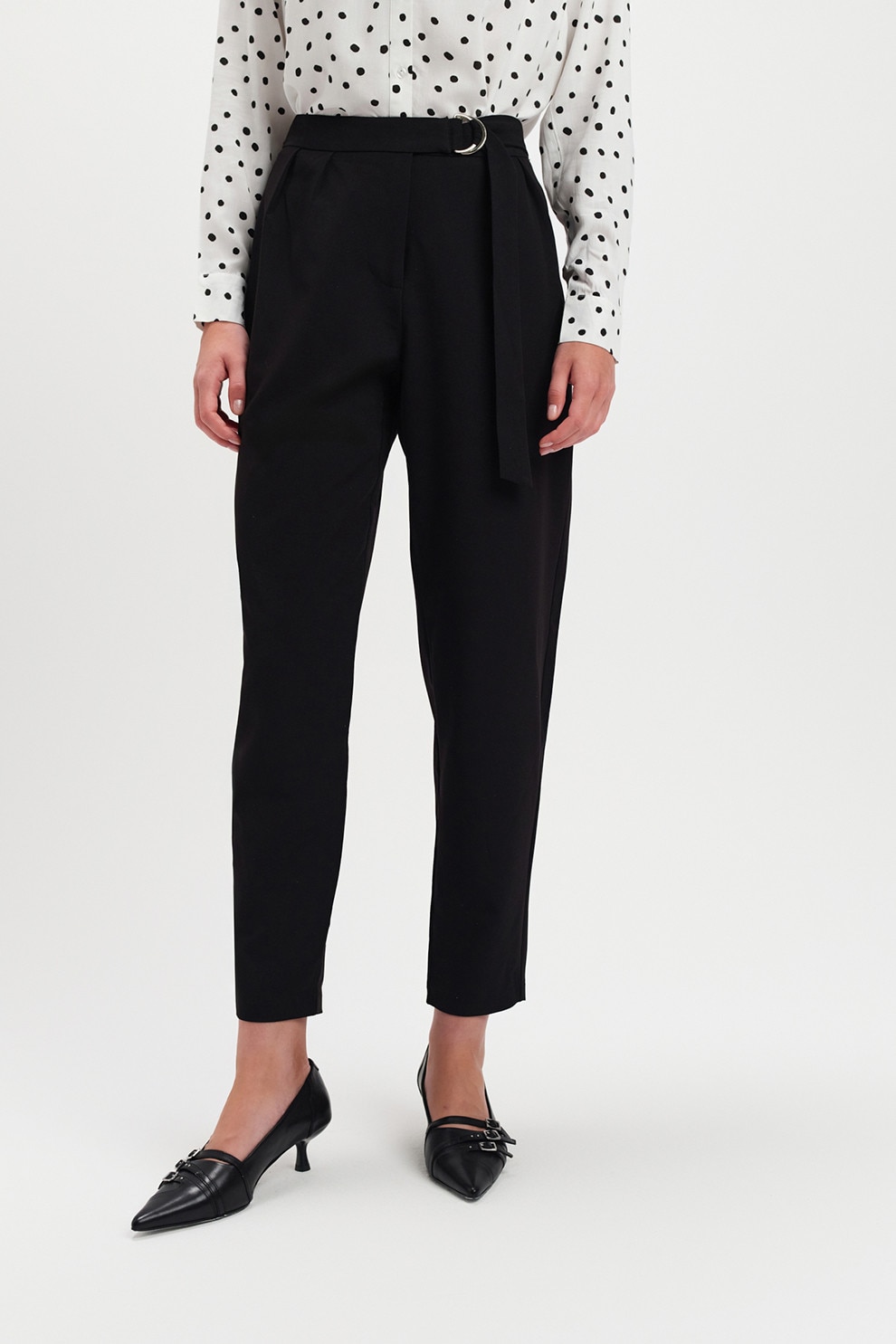 Top Secret, Pantaloni crop cu talie inalta, Negru, 36
