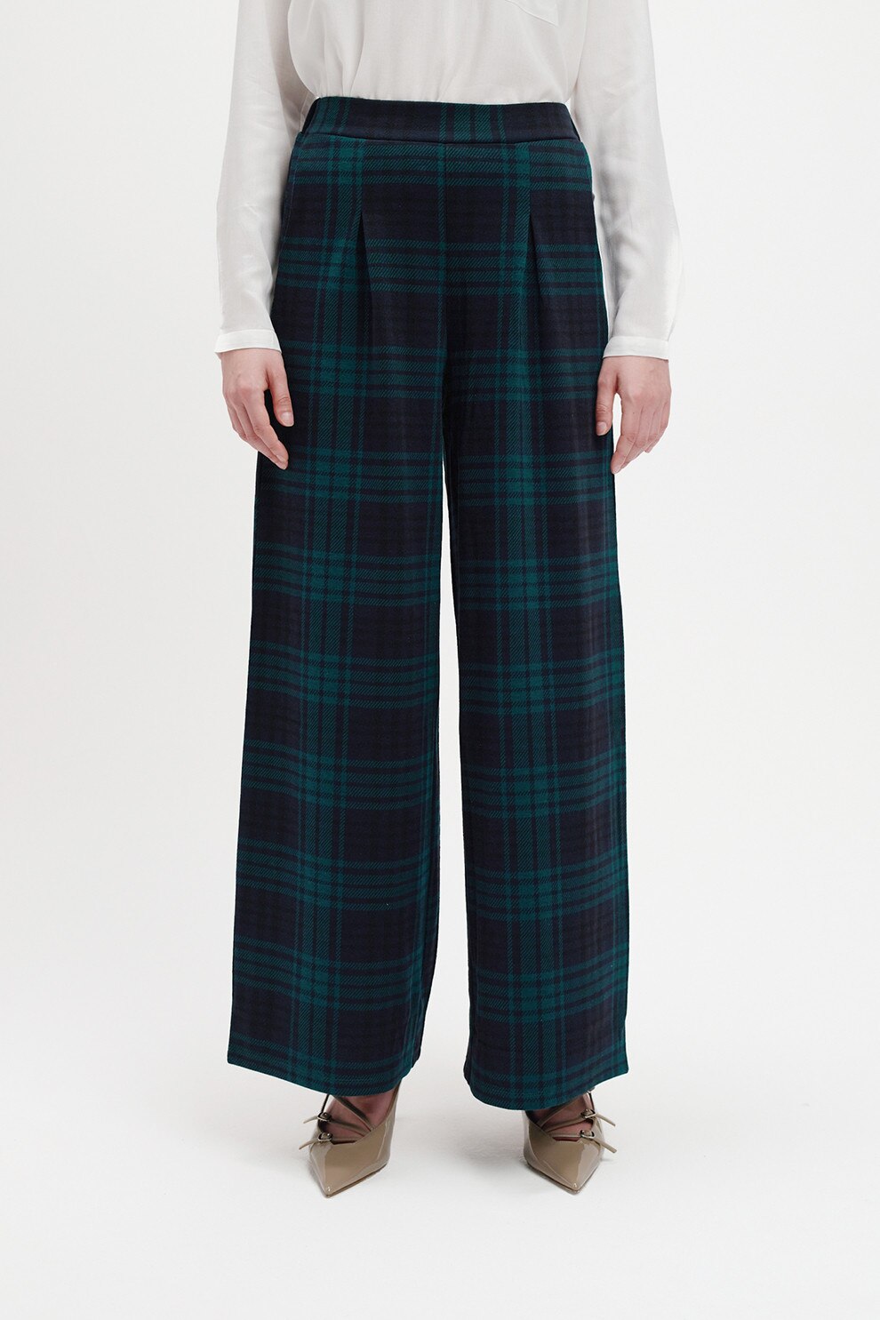 Top Secret, Pantaloni in carouri cu talie inalta, Albastru inchis, Verde marin, 38