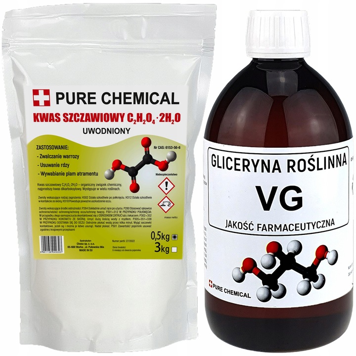 Set Acid Oxalic Si Glicerina, Chosa, Pure Chemical, 0.5 kg si 0.6 Kg, Warroza, Compozitie 100% Acid Oxalic, Caracteristica Pulbere, Specie Pur Fara Impuritati, Puritate Farmaceutica