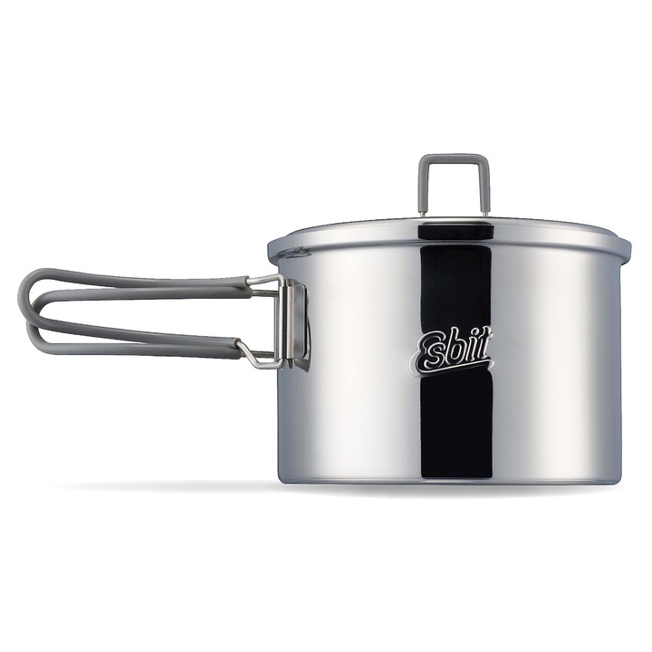 Oala de camping Esbit, 1600 ml, oțel inoxidabil, capac cu buclă, pentru gătit în aer liber