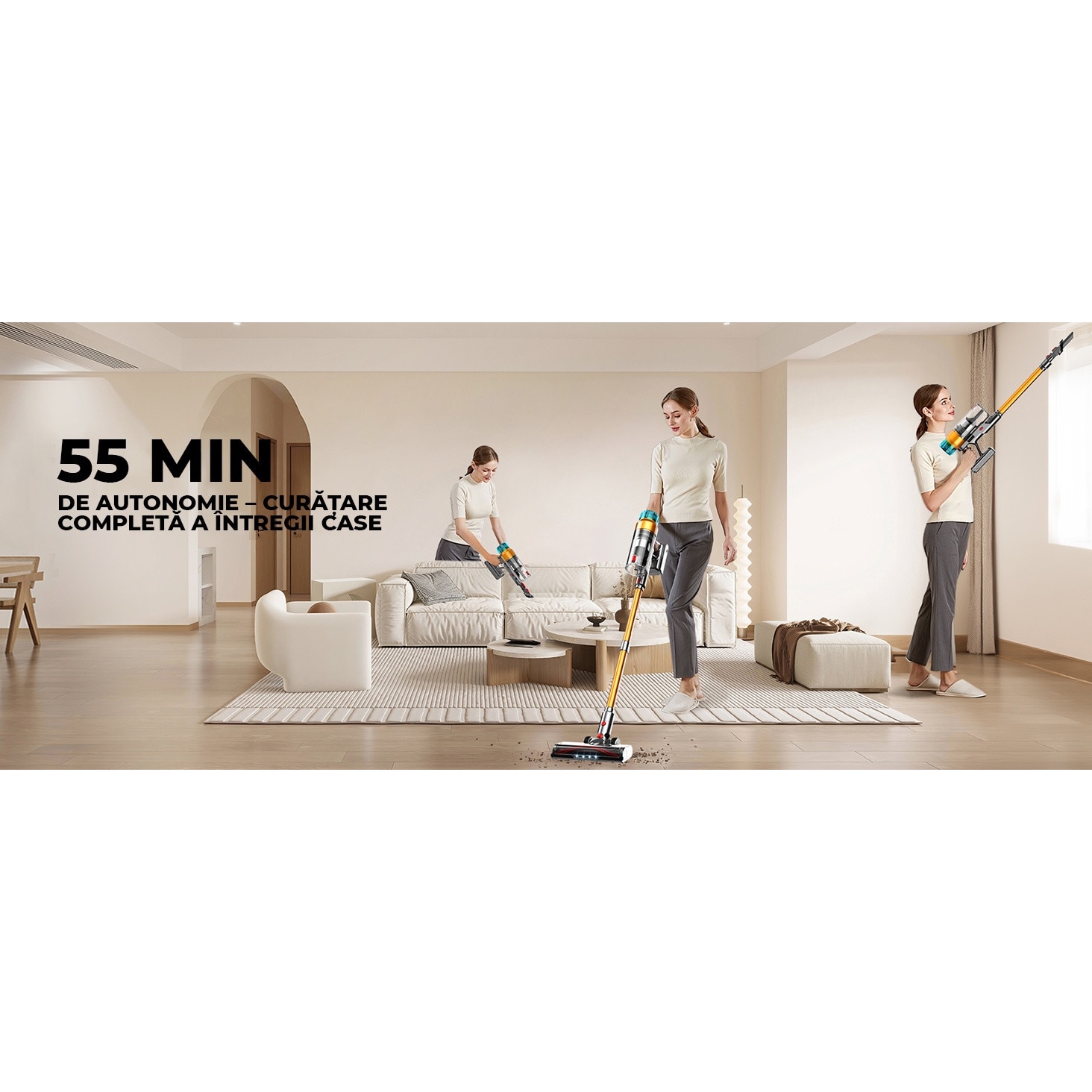 Aspirator Vertical Fara Fir OVELY 600W, 55Kpa, Autonomie pana la 60 de minute, Ecran OLED Color, Sistem Anti-Incalzire, Montare pe Perete, Ideal pentru Podele Dure, Covoare, Masina, Par de Animale