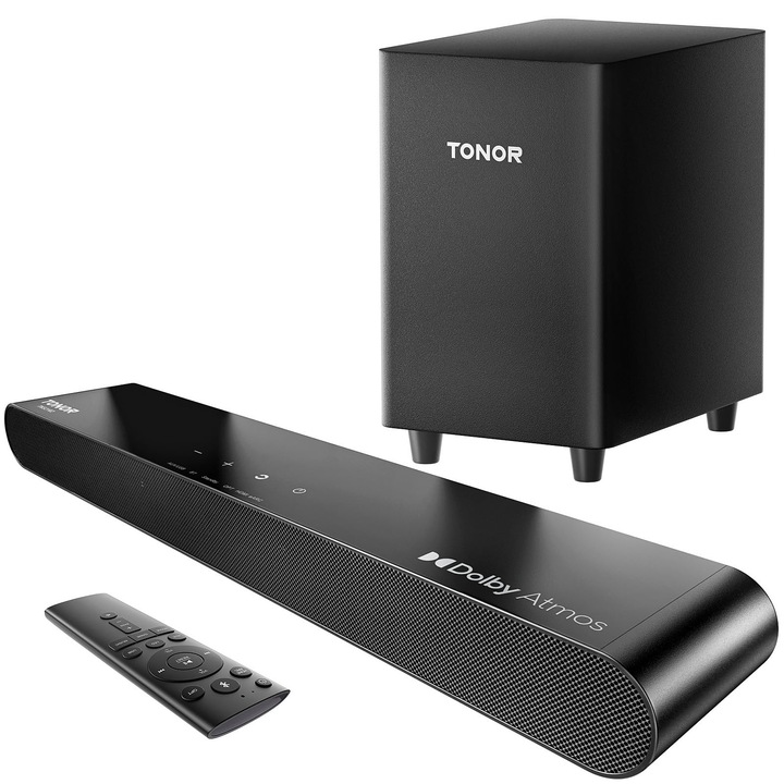 Tonor Soundbar mélynyomóval, 2.1 csatornás, Bluetooth, házimozi hangrendszer
