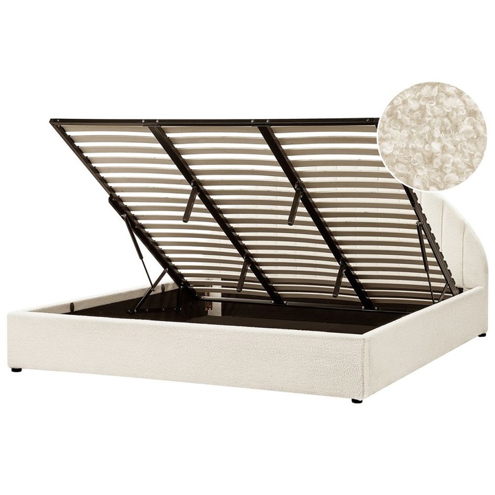 Törtfehér buklé ágyneműtartós franciaágy 180 x 200 cm Chadenet