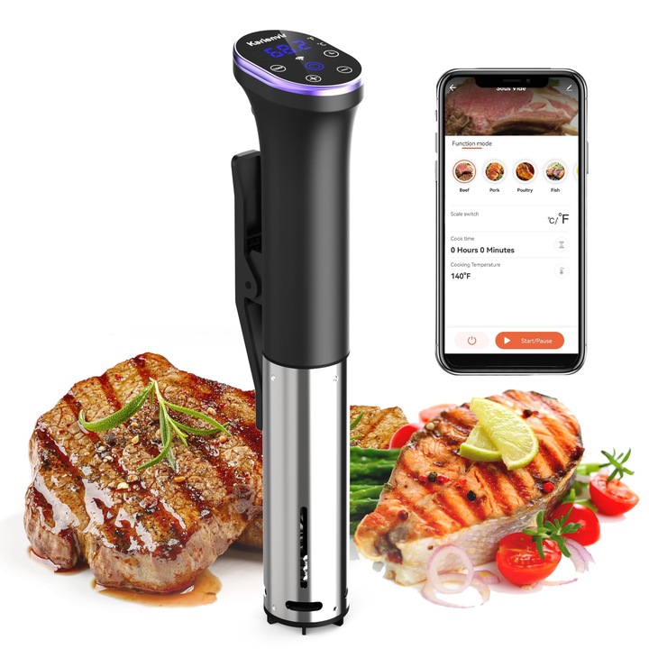 Aparat de gătit Sous Vide Karienvir, 1400W, afisaj LCD, rezistent la apă IPX7
