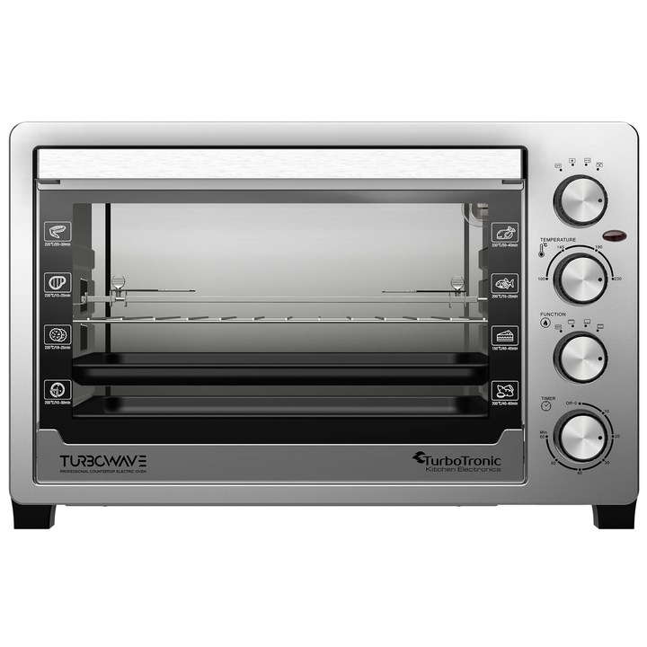 Cuptor Electric Convectie TurboTronic TT-EVS45, 2000W, 230 de grade, 45L, Timer, Grill, Rotisor, Inox