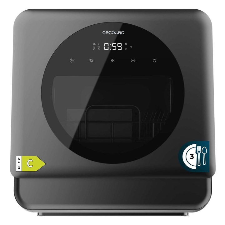 Cecotec Bolero Aguazero 1150 beépíthető mosogatógép, 3 teríték, alacsony fogyasztás, rozsdamentes acél, 60x81.5cm