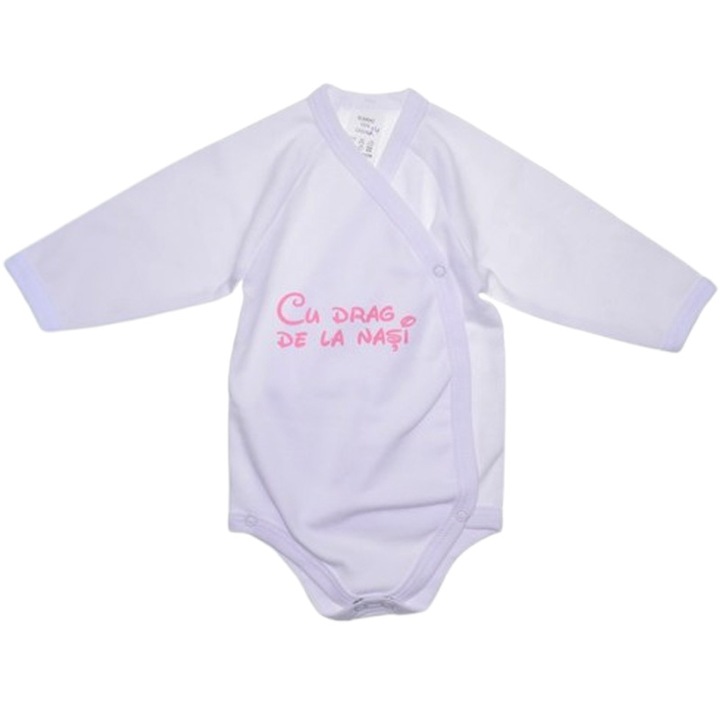 Body din bumbac, cu maneca lunga, cu mesaj, pentru bebelusi, Mini Junior 1411R2, Alb 125112