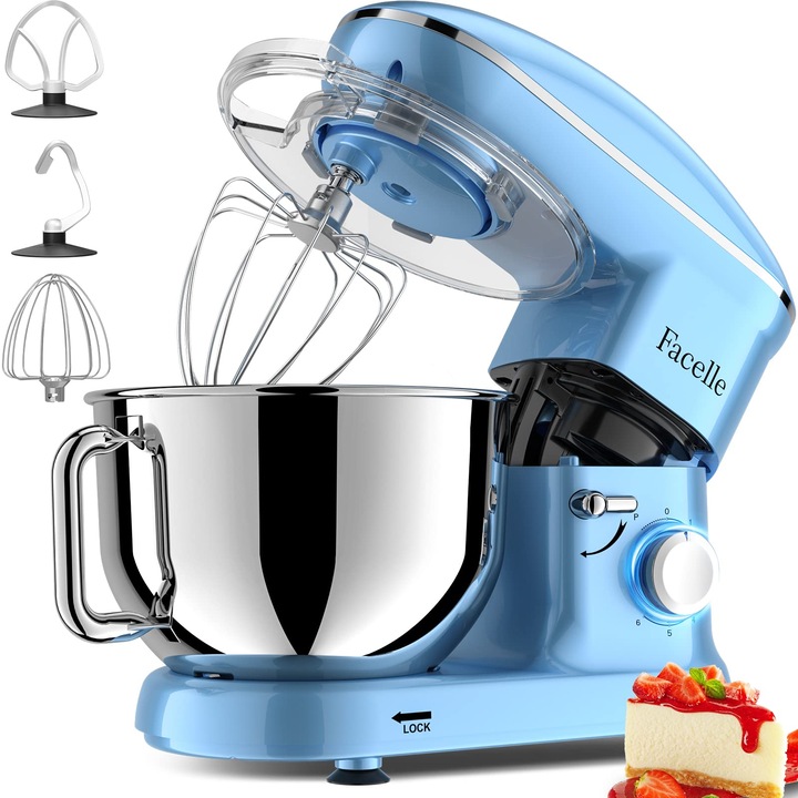 Facelle 1500W álló mixer, 6,2 literes rozsdamentes acél tál, 6 sebességfokozat, csendes működés