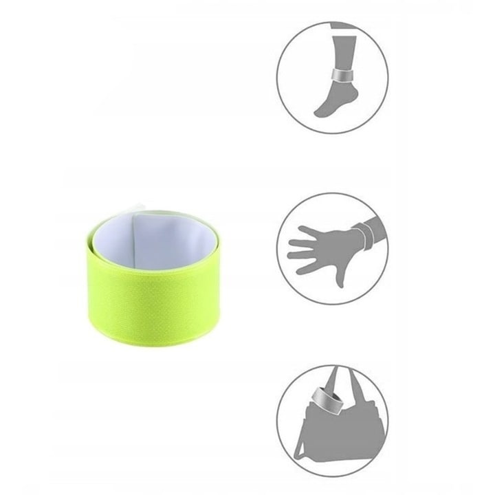 Zöld fényvisszaverő pánt, 40x3 cm, állítható, biztonságos a sötétben – fokozott láthatóság sétához, futáshoz, kerékpározáshoz vagy rosszul megvilágított utakon