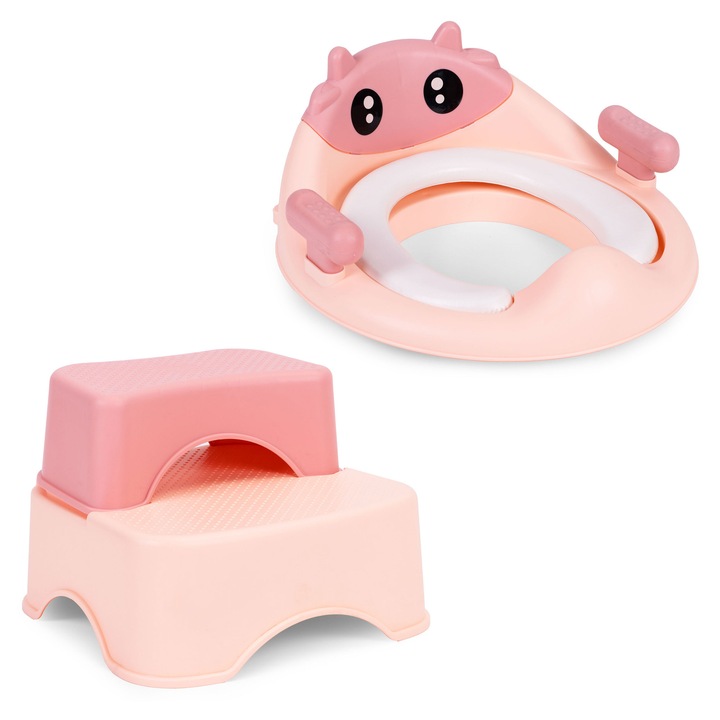 ECOTOYS WC-ülőke szűkítő szett gyerekeknek fellépővel, rózsaszín, 6-36 hónapos korig, 33x37x27 cm