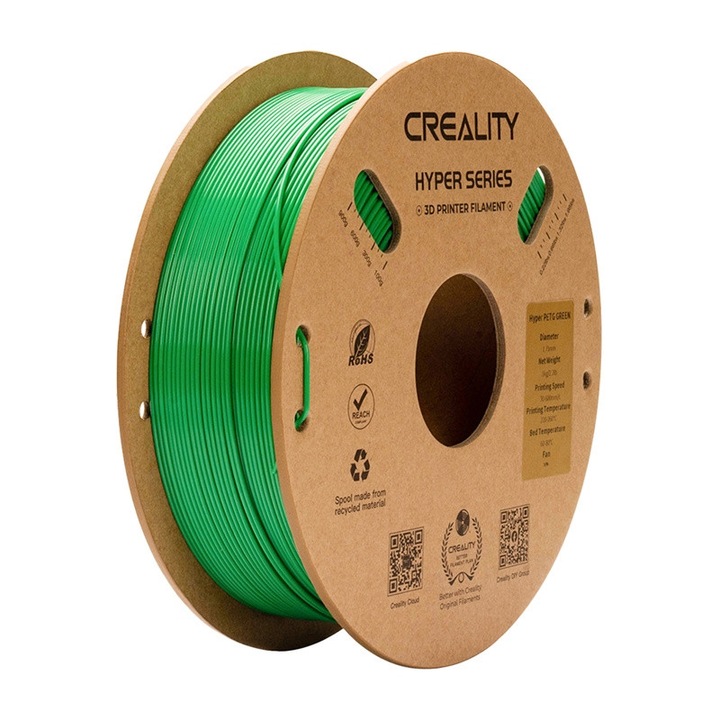 Filament Creality Hyper PETG, 1.75mm, 1kg, Verde, rezistent la lovituri și umiditate, extrudare lină