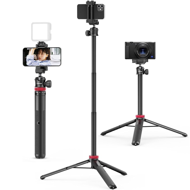 Trepied Foto Telescopic, ULANZI MT-44, 150 cm, monopod pentru Vlog, clema 2-in-1 pentru telefon, cap 360° pentru camera, compatibil cu iPhone, Sony, DJI Osmo Nano si camere sport, usor de transportat