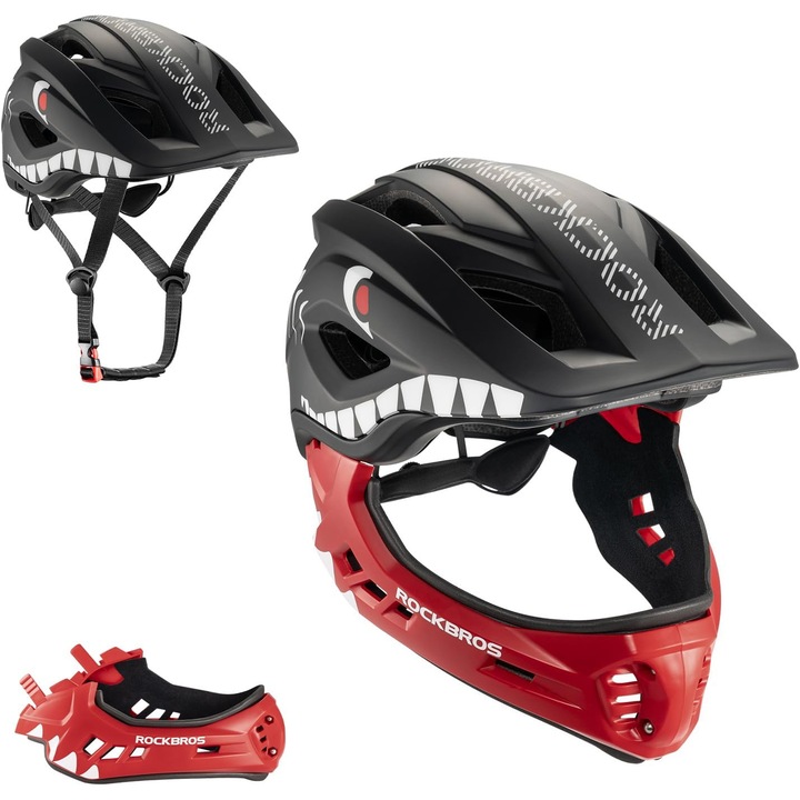 Casca copii Rockbros, full face, S, 48-53 cm, Rosu/Negru