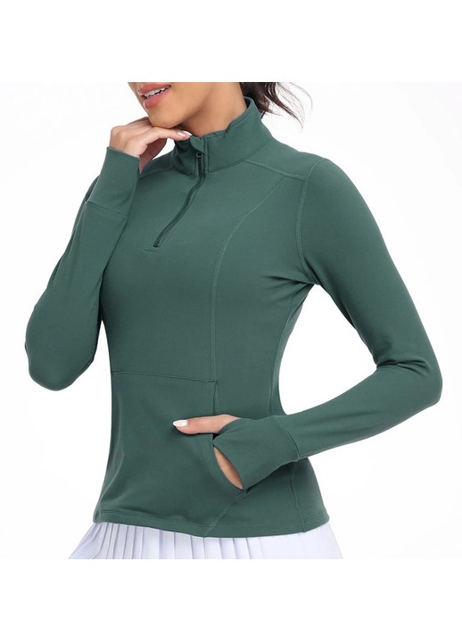 Bluza sport, cu maneca lunga, pe corp, verde XS