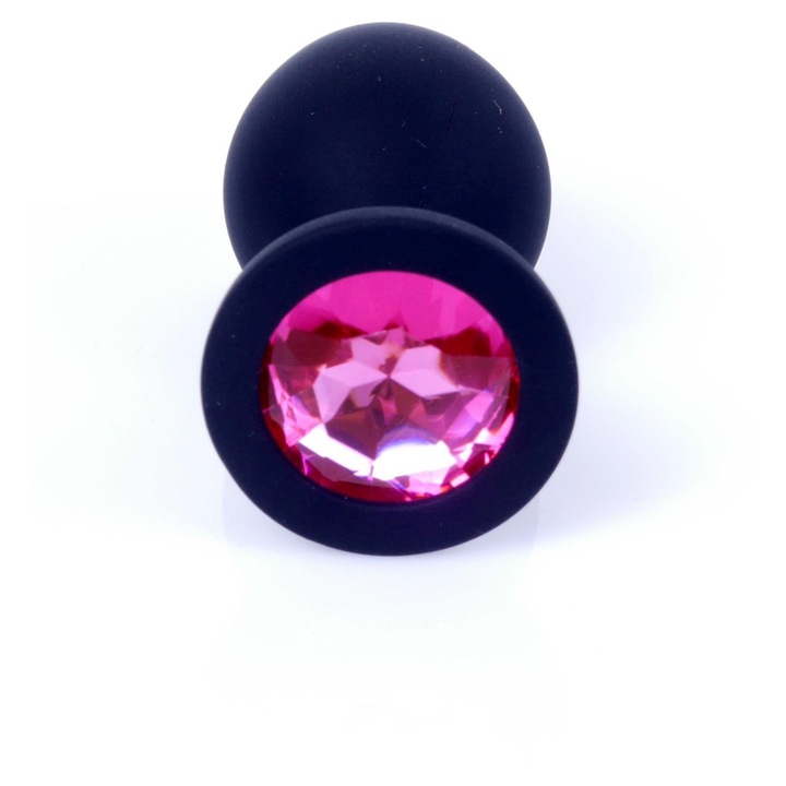 Dop anal B - Series HeavyFun, szilikon fekete, átmérő 3,5cm, hossz 8cm, rózsaszín gyémánttal