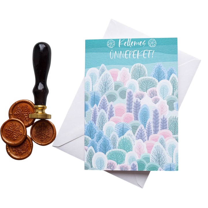 Felicitare de Craciun, Winter Tales tip 1, handmade, limba maghiara, A6, 250g