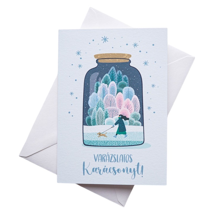 Felicitare de Craciun, Winter Wonderland tip 4, handmade, limba maghiara, A6, 250g