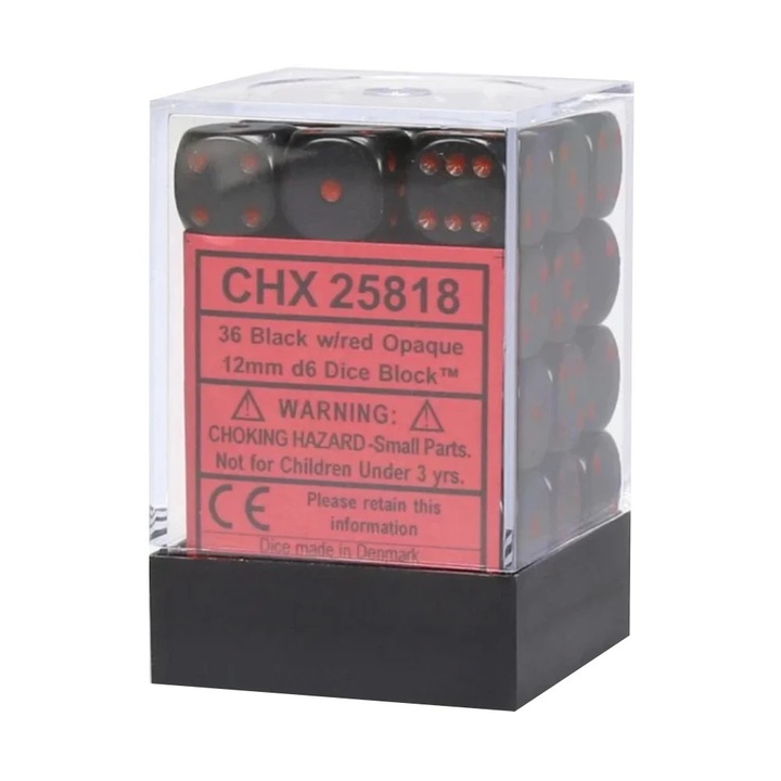 Set 36 Zaruri Chessex Opaque 12mm d6 Dice Block - Negru/Rosu