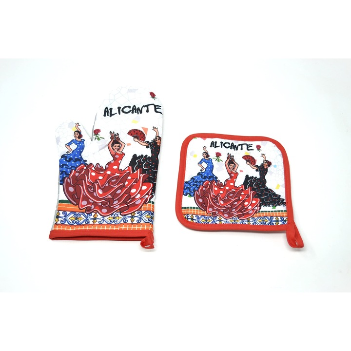 Z1 kesztyű és törlőkendő, textil, flamenco dizájn, 2 darabos szett