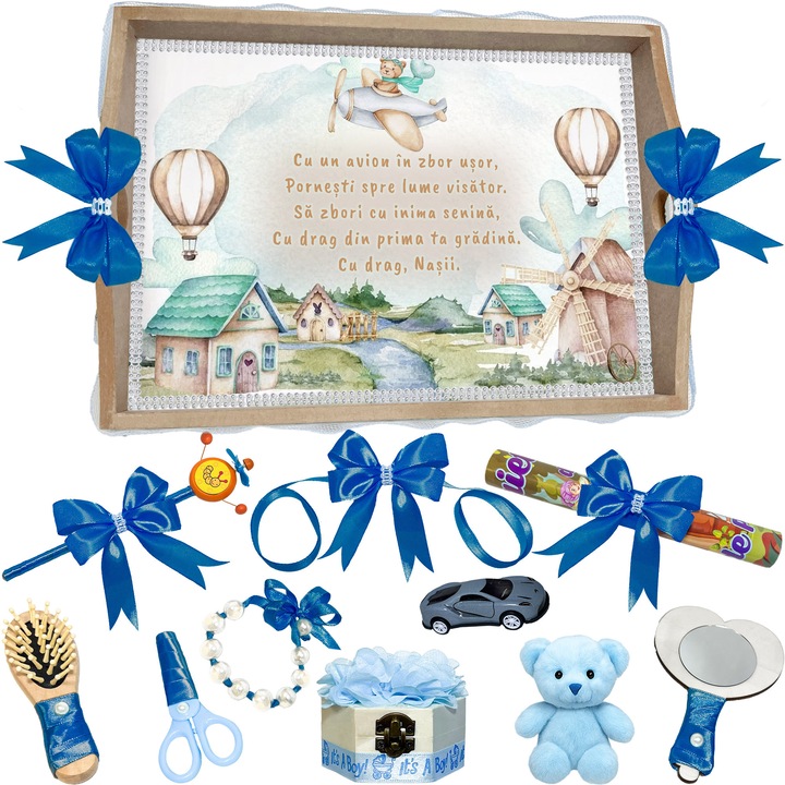 Set Tavă pentru Tăiere Mot, LoreBebe, 11 Piese, 32x24cm, Albastru