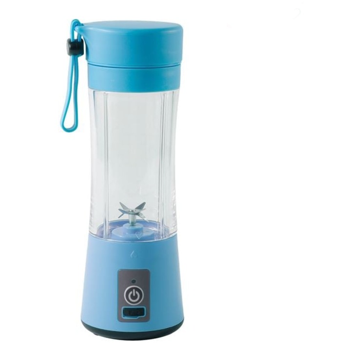 Blender Portabil, Aluvia, Mini Blender, Incarcare Wireless, Compact, 380ML, 6 Lame 3D, Multifunctional, Autonomie Mare, Baterie reincarcabila, albastru