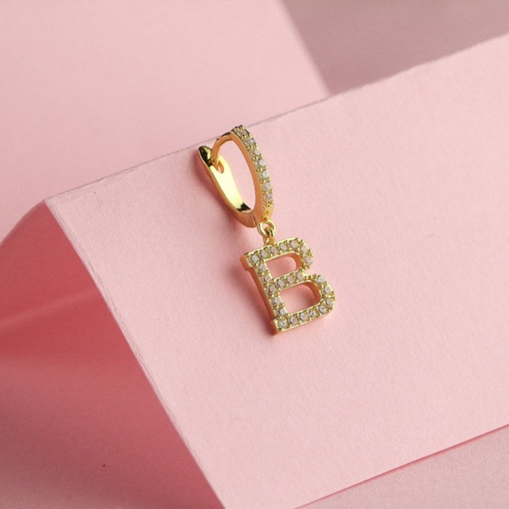 Női fülbevaló, Ecarla, B betű, rozsdamentes acél, 14k arany bevonat