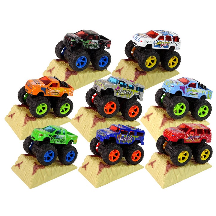 Monster Truck kisautó, LEAN Toys, nagy magasság, fém karosszéria, többszínű, 10x7x6,5cm, rámpával