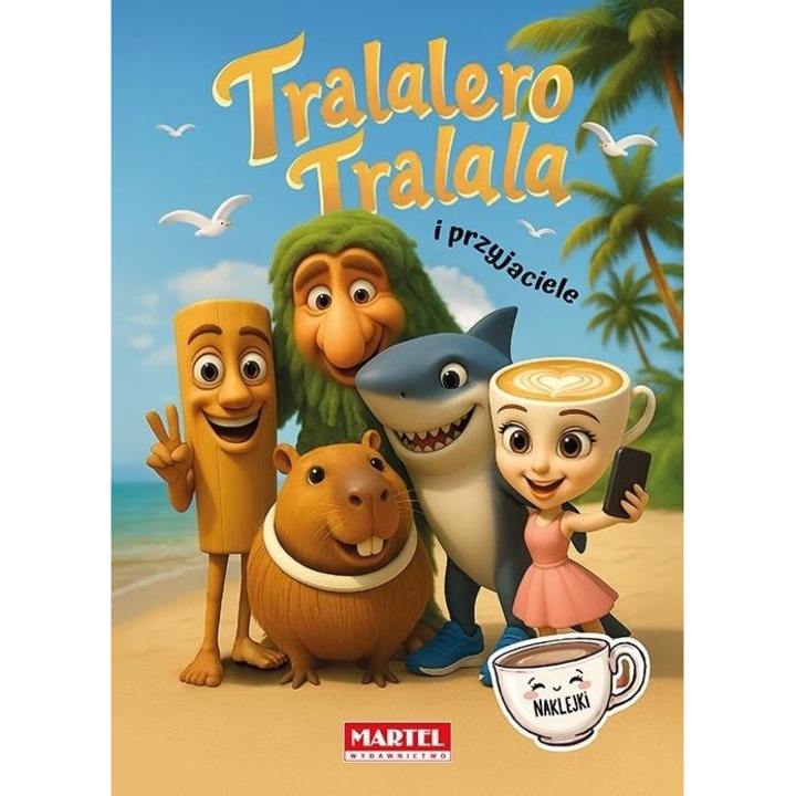Caiet de colorat Tralalero, Martel, Tung Tung Tung Sahur, Ballerina Cappuccina, Brr Brr Patapim, Bobrini Cocosini, 16 pagini, cu abtibilduri
