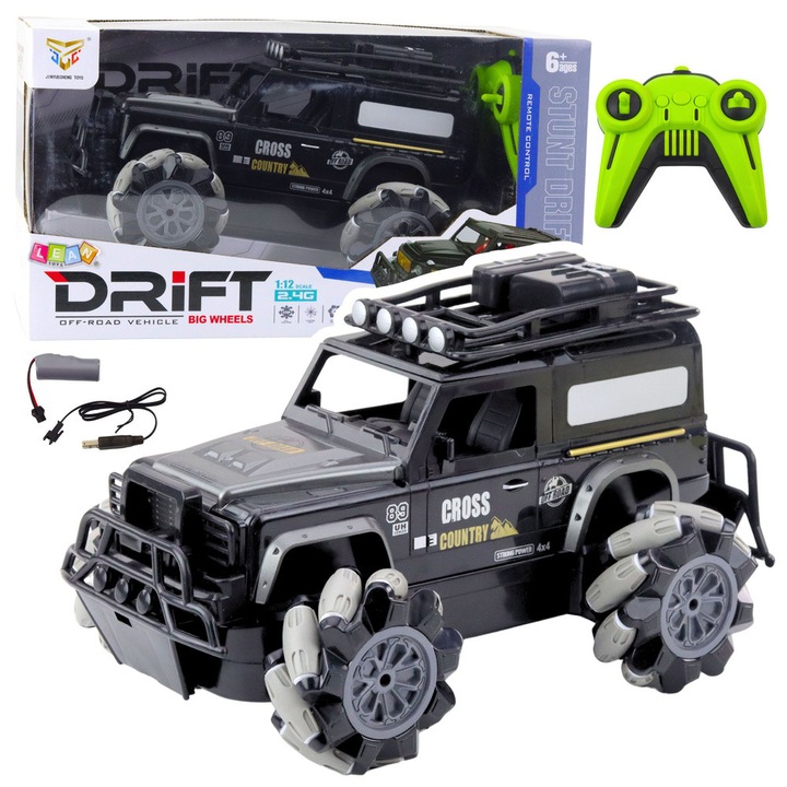 Masina terena R/C 1:12 LEAN Toys, drift, roti mari, LED, 32x18,5x17,5cm, set complet