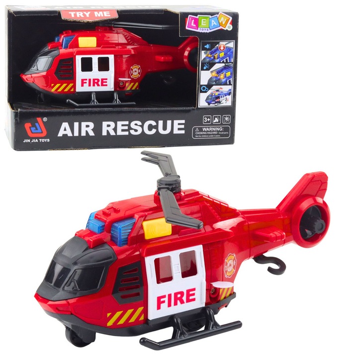 Helicopter de salvare LEAN Toys, efecte luminoase si sonore, rosu, 21,5x9x8,5cm, set complet