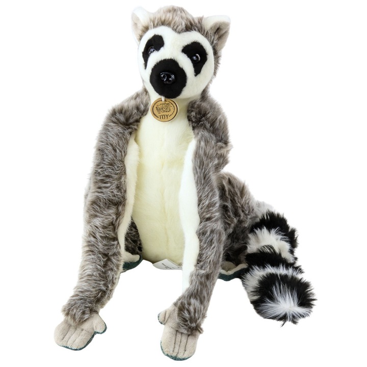 Pluszowy lemur cu maini lungi cu arici, LEAN Toys, alb-gri cu accente negre, 27x17x13cm, set cu jucarie de plus