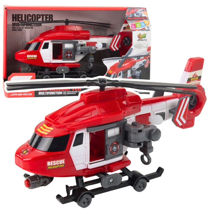 Helicopter de salvare 1:16 LEAN Toys, rosu, efecte luminoase si sonore, dimensiuni 28x13,5x12cm, set complet