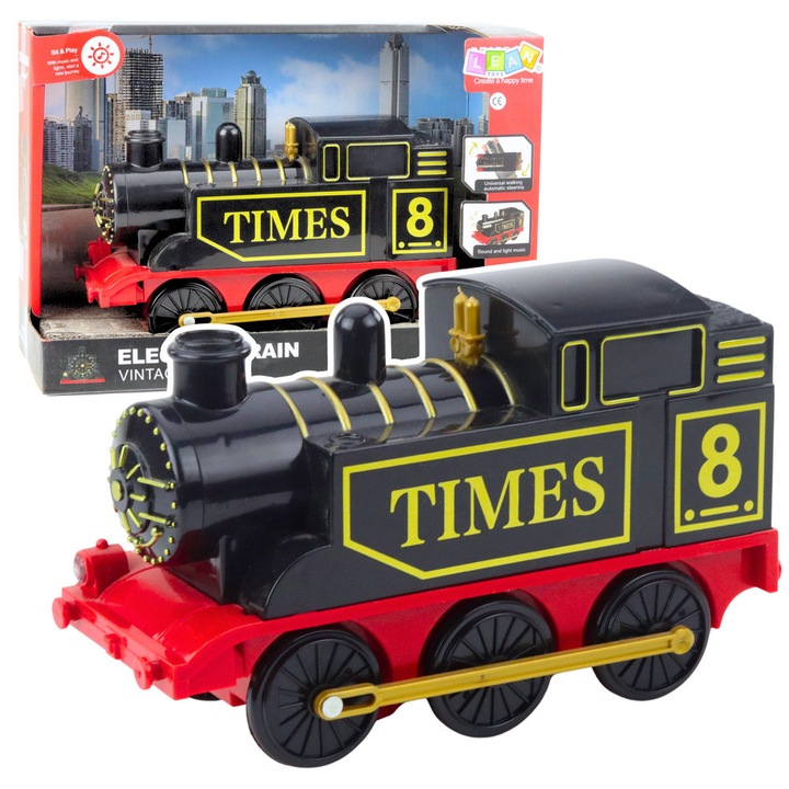 Locomotiva electrica retro cu efecte luminoase si sonore, LEAN Toys, 22,5x12,5x8,5cm