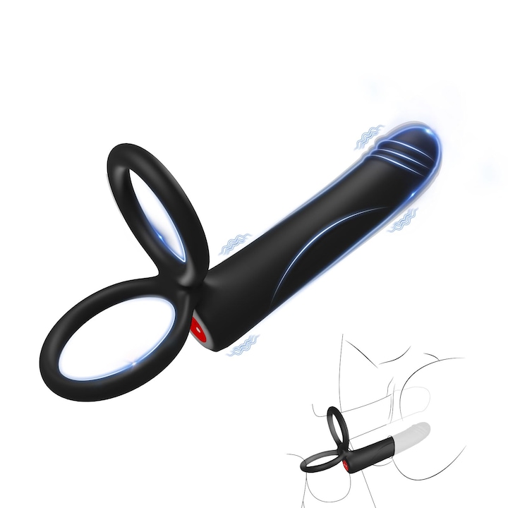 Manson extensie penis, Sex Toys, vibratii, design dublu, Stimulator vaginal feminin Clitoral G-Spot, Silicon, impermeabile, usor de utilizat, reutilizabile, OUYLAF, negru