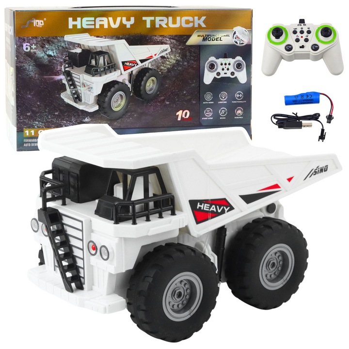 Camion de constructie RC Heavy Truck, LEAN Toys, 1:24, functii demo, lumini, 22x10x11cm, set complet