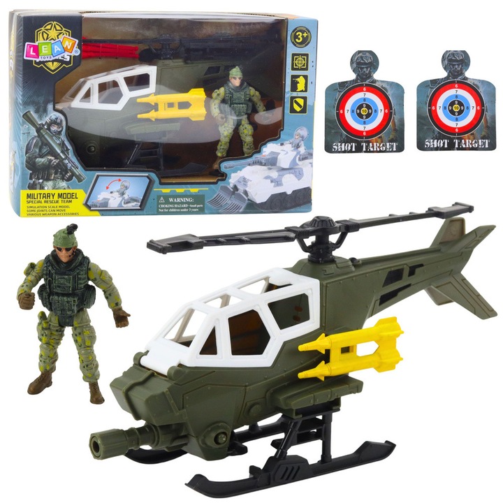Set militar cu elicopter si figura soldat, LEAN Toys, verde-inchis, 27,5x18x11,5cm